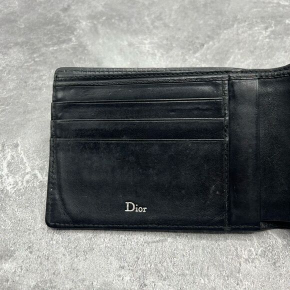 Dior Homme Black Houndstooth Bifold Wallet Canvas Leather Trim - Picture 6 of 15
